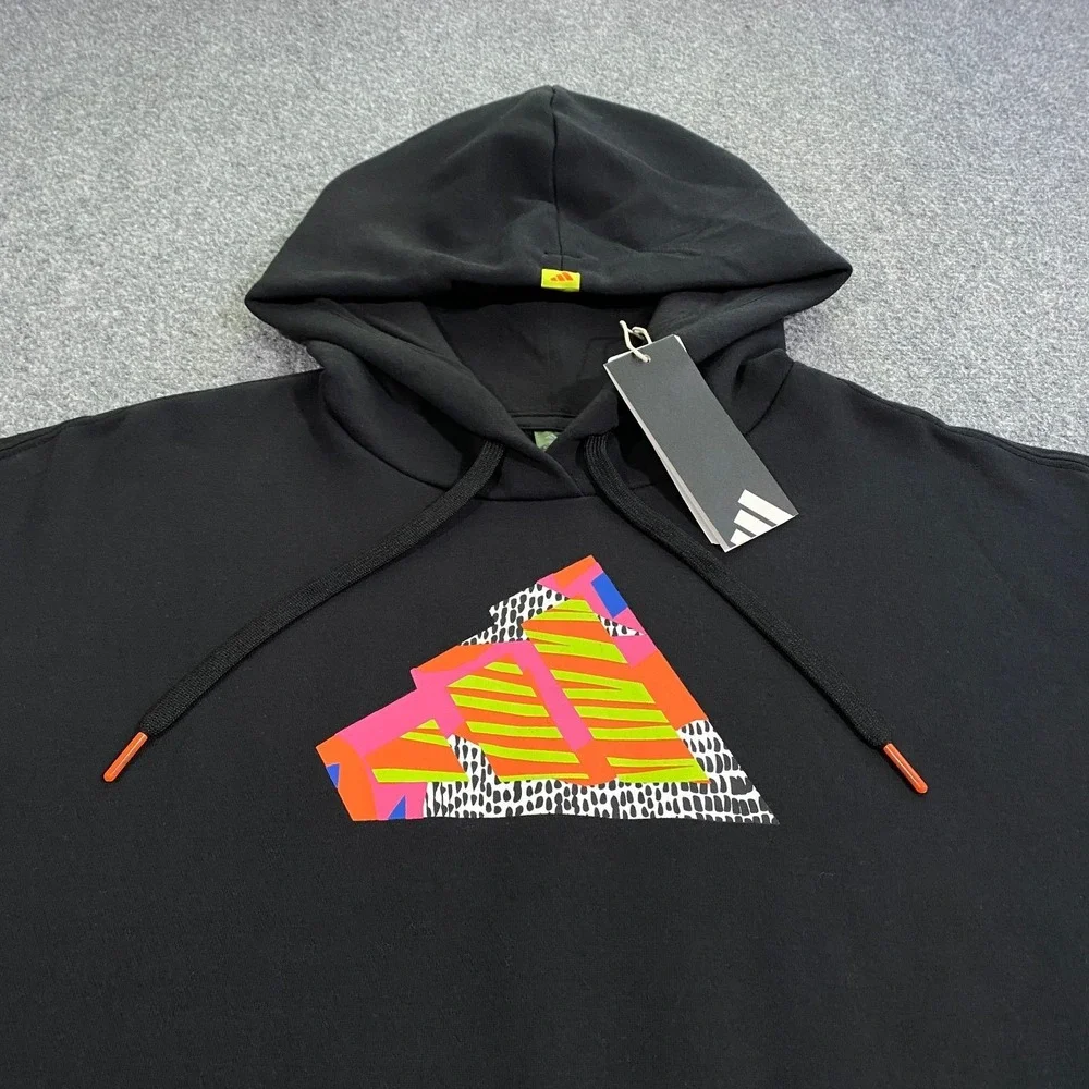 Adidas Abstract Trefoil Logo Hoodie Womens S Black Geometric Fleece Pullover